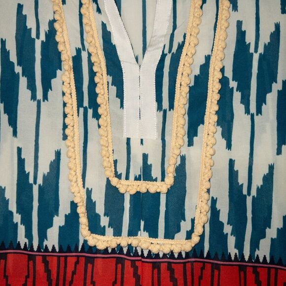 Maeve x Anthropologie Blue &‎ White Rohana Ikat Blouse Size 4 - Picture 6 of 8